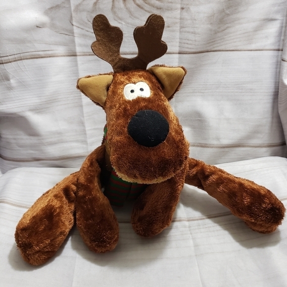 Hallmark Rodney Reindeer Plush Stuffed Animal Red Green Striped Scarf 10 Inch - Picture 1 of 8
